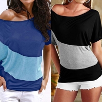Casual Style Contrast Color Round Neck Short Sleeve T-shirt