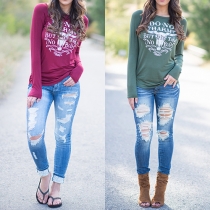 Casual Style Letters Printed Round Neck Long Sleeve T-shirt