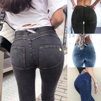 Sexy Solid Color 2 Side Pockets Skinny Pants For Women