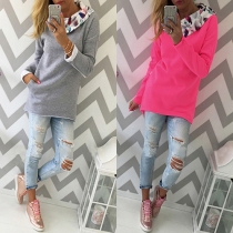 Casual Style Printed 2 Side Pockets Long Sleeve Hooded Sweatshirt For Women
