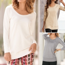 Casual Style Solid Color Round Neck Long Sleeve Relaxed T-shirt