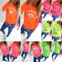 Casual Style Bronzing Letters Printed Round Neck Long Sleeve T-shirt