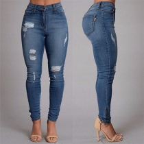 Fashion 2 Side Pockets Ripped Skinny Jeans For Women