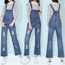 Trendy High Waist Ripped Loose-fitting Women's Denim Overalls