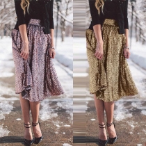 Elegant Solid Color Bronzing Sequin Bust Skirt