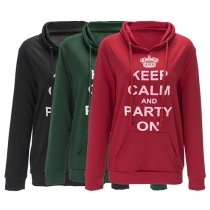 Casual Style Crown Letters Printed Front Pocket Hooded Long Sleeve Women's Sweatshirt