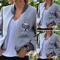 Trendy Cartoon Dog Printed Stand Collar Long Sleeve Baseball Jacket