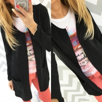 Fashion Solid Color 2 Side Pockets Long Sleeve Cardigan