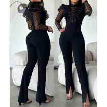Combinaison Moulante Stylée à la Mode Sexy à Manches Longues avec les Cristaux 