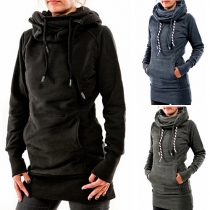 Fashion Front Pocket Back Pentagram Long Sleeve Hooded Sweatshirt For Women