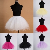Sweet Solid Color Elastic Waist Puff Bust Skirt