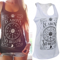 Stylish Constellation Printed U-neck Sleeve Tank Tops