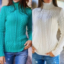 Stylish Solid Color Turtleneck Long Sleeve Slim Fit Sweater