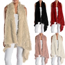 Fashion Solid Color Sleeveless Irregular Hemline Fuzzy Vest