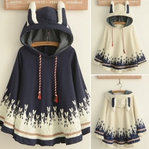 Cute Style Rabbit Printed Hooded Loose-fitting Shawl For Women