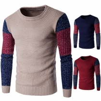 Fashion Contrast Color Round Neck Long Sleeve Knit Sweater For Men