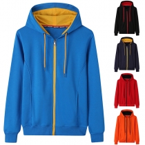 Casual Style Colorful Drawstring Hooded Long Sleeve Front Zipper Women's Sweatshirt Coat