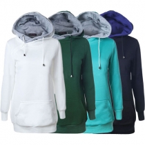 Casual Style Contrast Color Front Pocket Hooded Long Sleeve Women's Sweatshirt