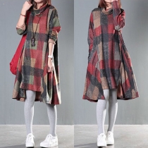 Fashion Turtleneck Long Sleeve Irregular Hemline Lattice Woolen Dress