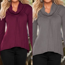 Casual Style Solid Color Pile Collar Long Sleeve Relaxed T-shirt