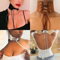 Retro Style Solid Color Lace-up Choker Necklace