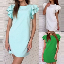 Sexy Solid Color Round Neck Backless Ruffle Sleeve Slim Fit Dress