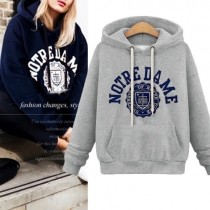 Casual Style Letters Printed Front Pocket Long Sleeve Hooded Women's Sweatshirt