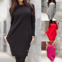 Fashion Solid Color Round Neck Long Sleeve Relaxed Dress