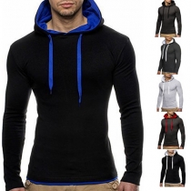 Casual Style Contrast Color Long Sleeve Hooded Men's Sweatshirt