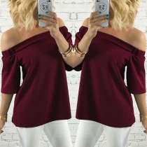 Sexy Solid Color Off Shoulder Backless Half Sleeve T-shirt