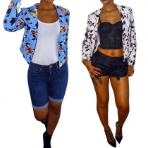 Fashion Butterfly Printed Long Sleeve Open-front Slim Fit Blazer