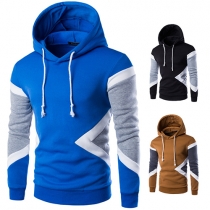 Casual Style Contrast Color Long Sleeve Hooded Sweatshirt For Men
