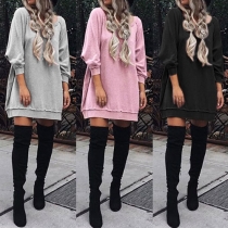 Casual Style Solid Color Round Neck Long Sleeve Loose-fitting Sweatshirt Dress