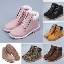 Fashion Contrast Color Lace-up Flat Martin Boots For Women