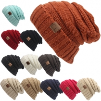 Trendy Solid Color Knit Hat with Logo