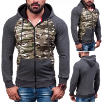 Fashion Camouflage Printed Front Zipper Long Sleeve Hooded Men's Sweatshirt