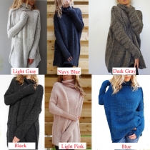 Trendy Turtleneck Long Sleeve Loose-fitting Knit Sweater