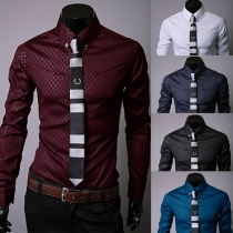 Fashion Solid Color Lapel Long Sleeve Lattice Shirt For Men（Size Run Small）