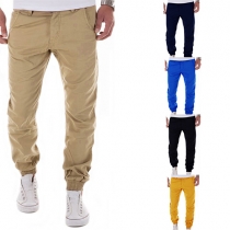 Casual Style Solid Color 2 Side Pockets Zip Fly Men's Pants