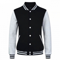 Casual Style Printed Contrast Color Single-breasted Long Sleeve Baseball Coat