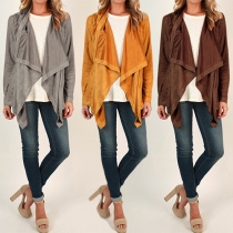 Fashion Solid Color Long Sleeve Irregular Hemline Cardigan