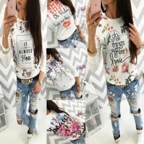 Fashion Floral Printed Round Neck Long Sleeve T-shirt