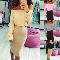 Sexy Solid Color V-neck Long Sleeve Loose-fitting T-shirt