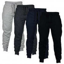 Casual Style Solid Color Drawstring Waist Men's Sport Pants