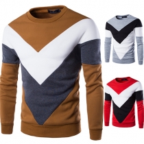 Fashion Contrast Color Round Neck Long Sleeve Men's Sweatshirt