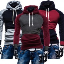 Casual Style Contrast Color Hooded Long Sleeve Front Pocket Sweatshirt For Men