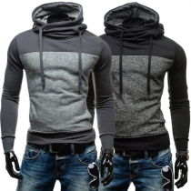 Casual Style Contrast Color Long Sleeve Hooded Slim Fit Sweatshirt For Men