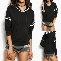 Casual Style Striped Spliced Long Sleeve Hooded Sweatshirt