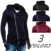 Casual Style Oblique Zipper Long Sleeve Hooded Sweatshirt For Men