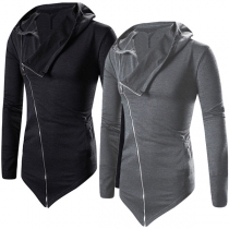 Casual Style Oblique Zipper Long Sleeve Hooded Sweatshirt For Men